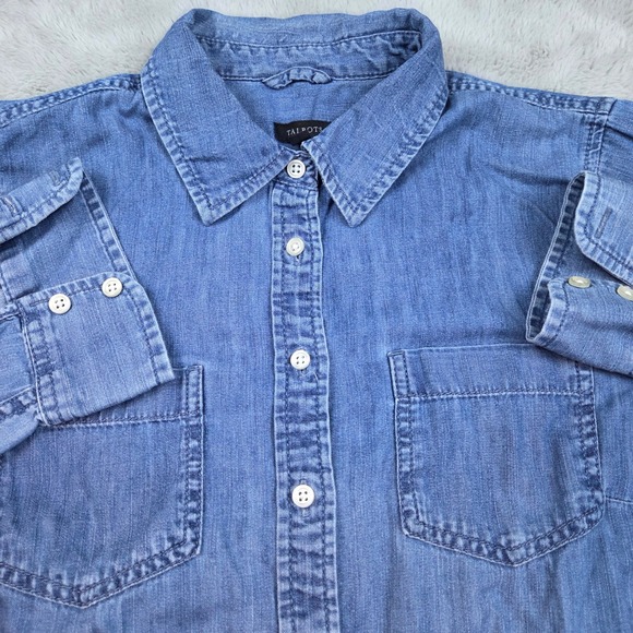 Talbots Tops - Talbots Chambray Denim Button Down Shirt Womens S Long Sleeve Pocket Blue Cotton